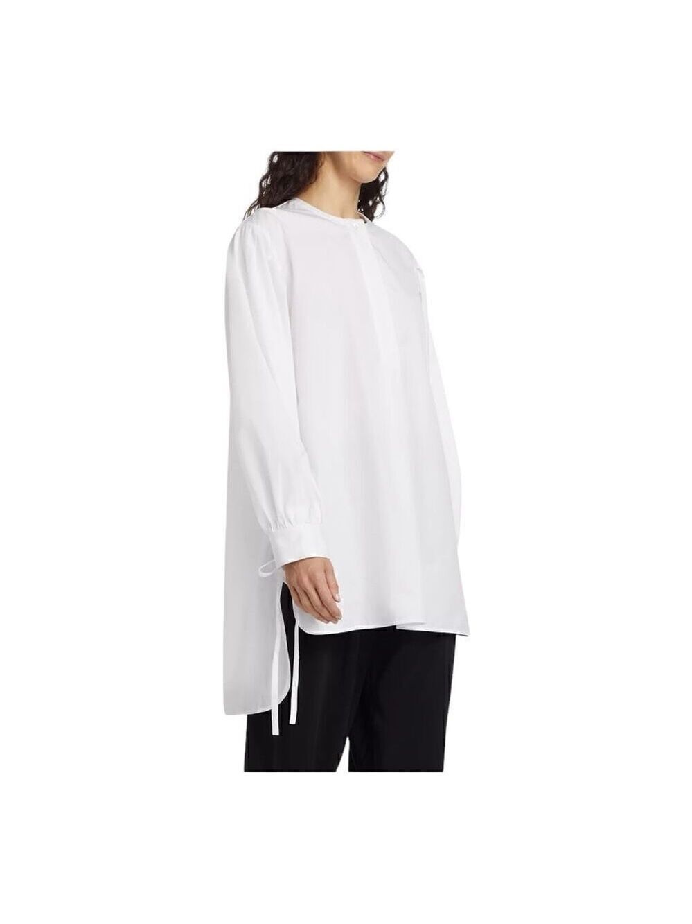 $695 Co White Poplin Tie-Cuff 100% Cotton Tunic Size Small